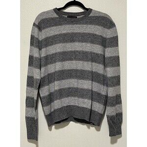 BANANA REPUBLIC LUXURY CASHMERE BLEND Mens Large Gray Stripe Sweater Preppy